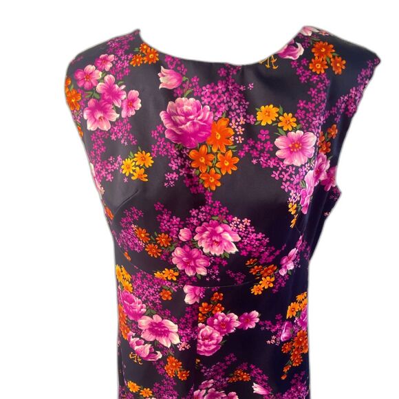Handmade Vintage A-Line Retro Professional Black Pink Sleeveless Dress Small - Picture 3 of 4